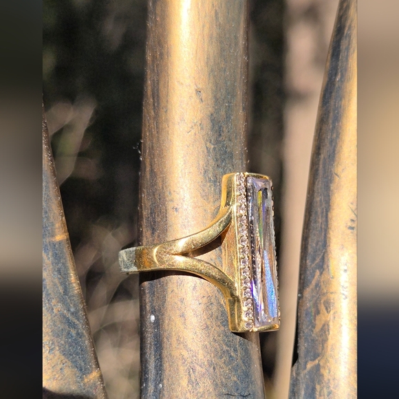 Quartz Baguette 8k & Topaz Sterling & Gold ring Sz8 - Picture 4 of 11